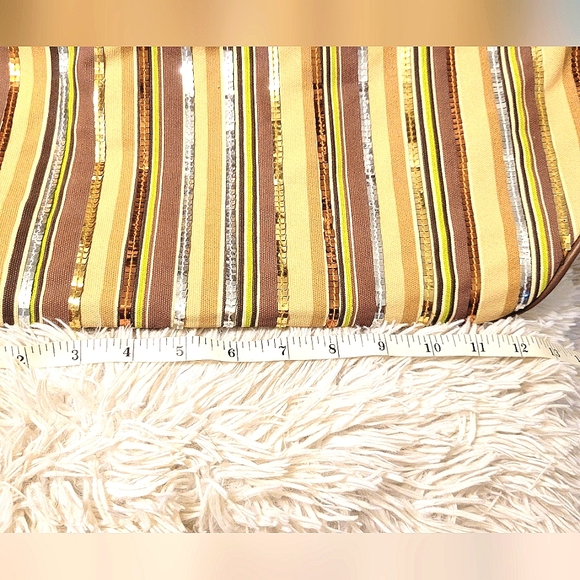 STRIPED LARGE TOTE SHOPPING BAG UNIQUE HAND MADE WITH SEQUINS ACCENT NWOT - Picture 11 of 11